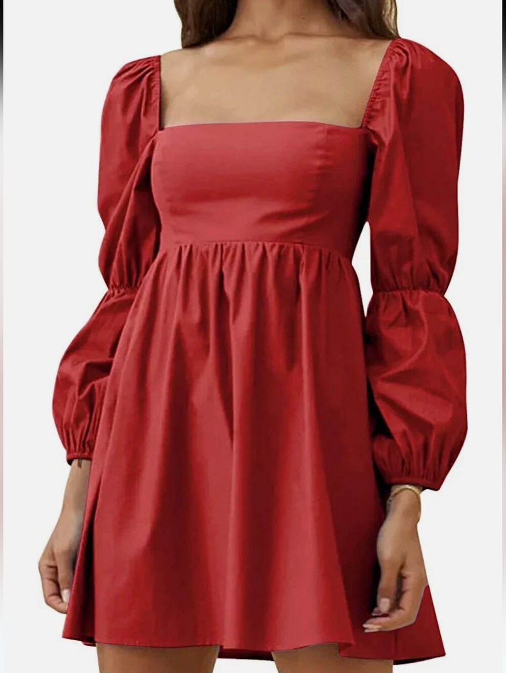 Exlura Long Puff Sleeve Rust Peasant Dress, Size LG
